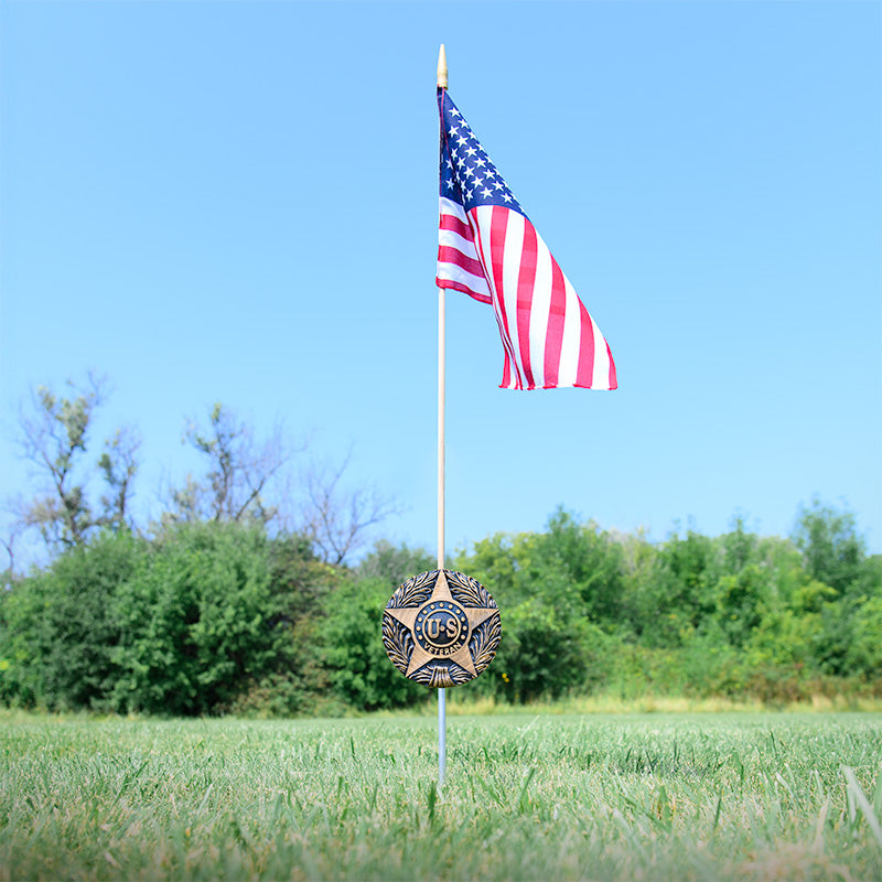 U.S. Veteran Grave Marker & Flag Holder with Aluminum Ground Spike - Made in USA