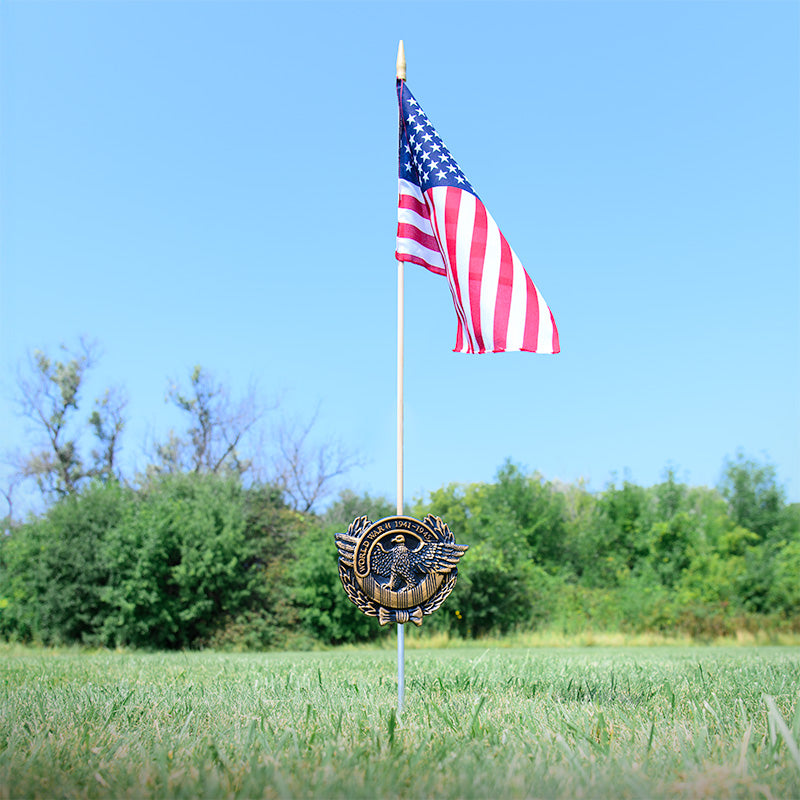 WWII Veteran Grave Marker & Flag Holder with Aluminum Ground Spike | Made in USA