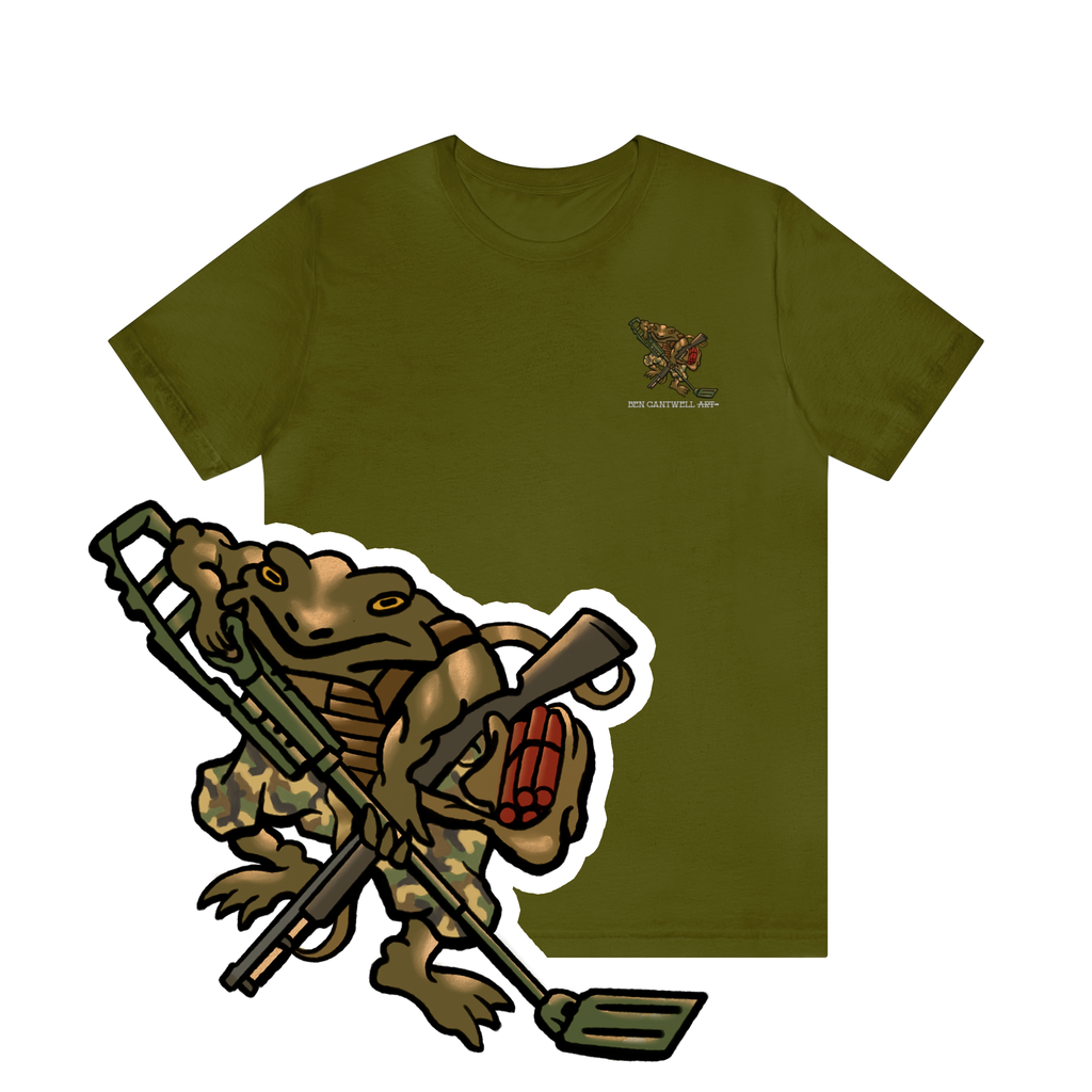 Metal Detector and Shotgun Engineer Frog - Front Print - Short Sleeve Tee