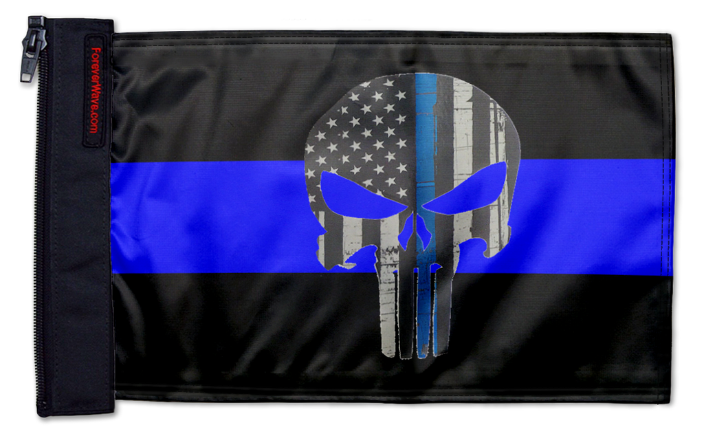 Thin Blue Line Punisher 12"x18" Forever Wave Flag