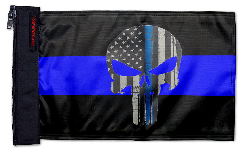 Thin Blue Line Punisher 12"x18" Forever Wave Flag for Jeep Wrangler LJ 2003-2006