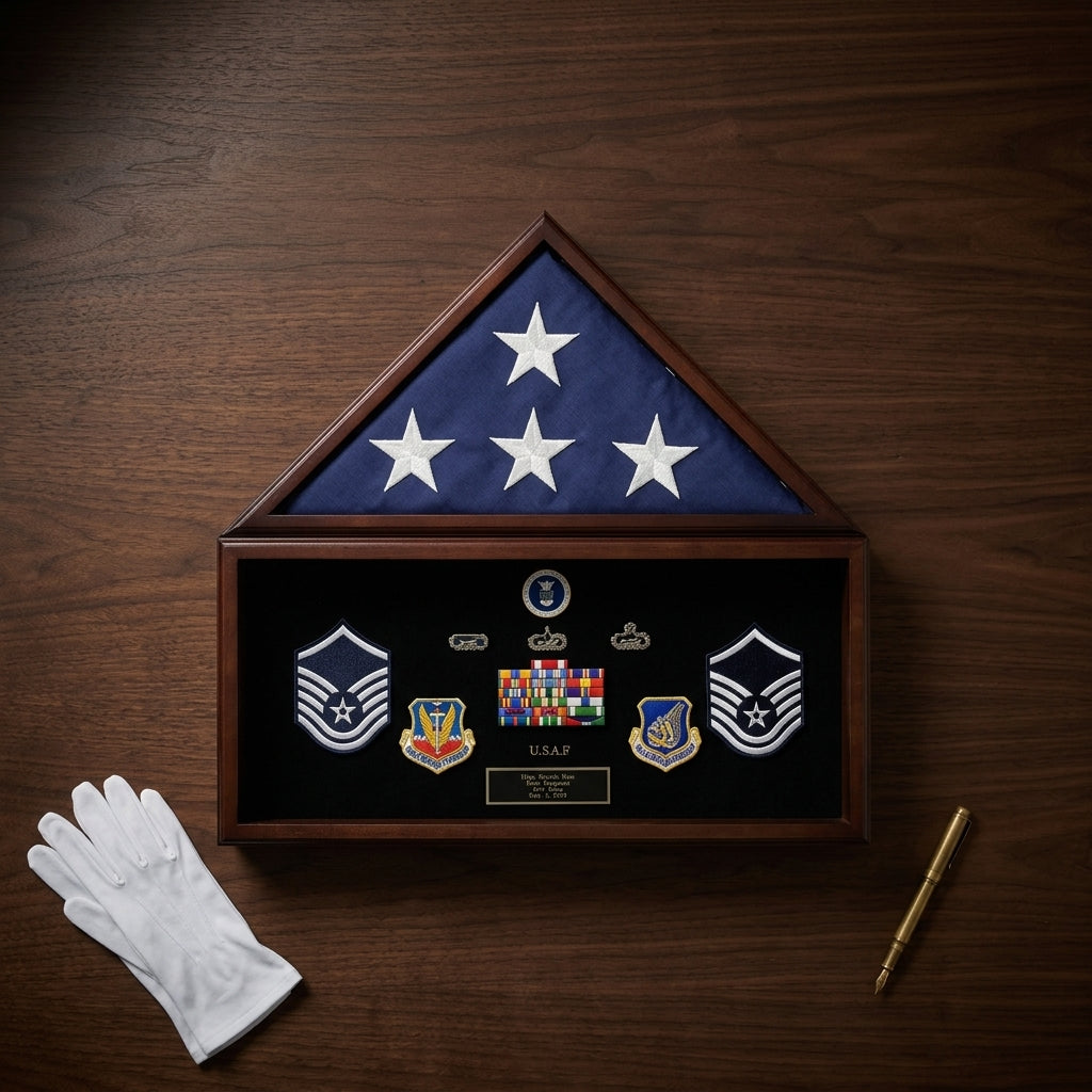 Navy Seals Flag plus Military Medals Display Case - Wall Mount 5’ x 9.5’ flag
