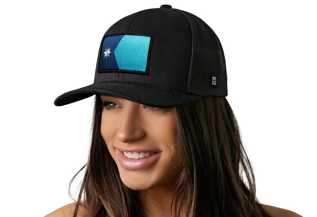 Minnesota Flag Trucker Hat  |  Black Minnesota Flag Snapback