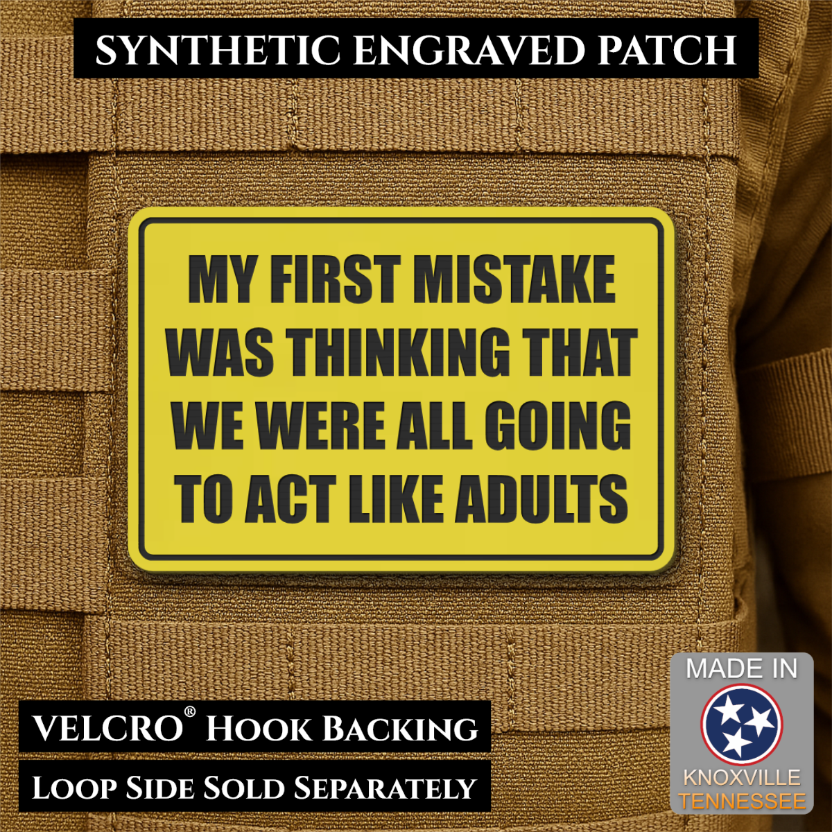 Can We Act Like Adults Funny Morale Patch, 2x3" | Made in USA | VELCRO® Brand Hook Backing