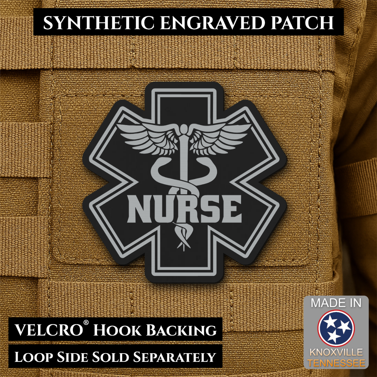 Nurse - Star of Life Morale Patch, 3x3" | Made in USA | VELCRO® Brand Hook Backing