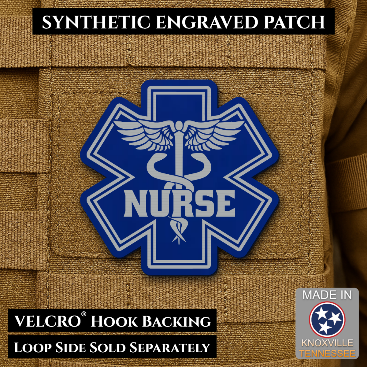 Nurse - Star of Life Morale Patch, 3x3" | Made in USA | VELCRO® Brand Hook Backing