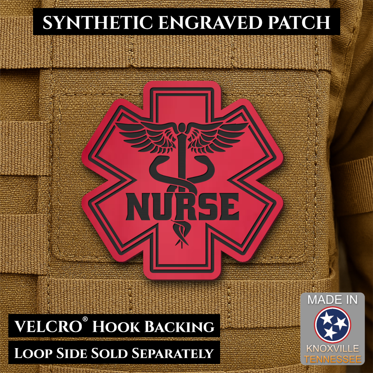 Nurse - Star of Life Morale Patch, 3x3" | Made in USA | VELCRO® Brand Hook Backing