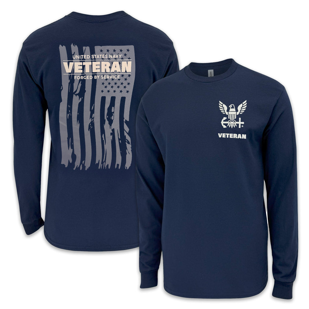 Navy Veteran Flag Long Sleeve T-Shirt (Navy)