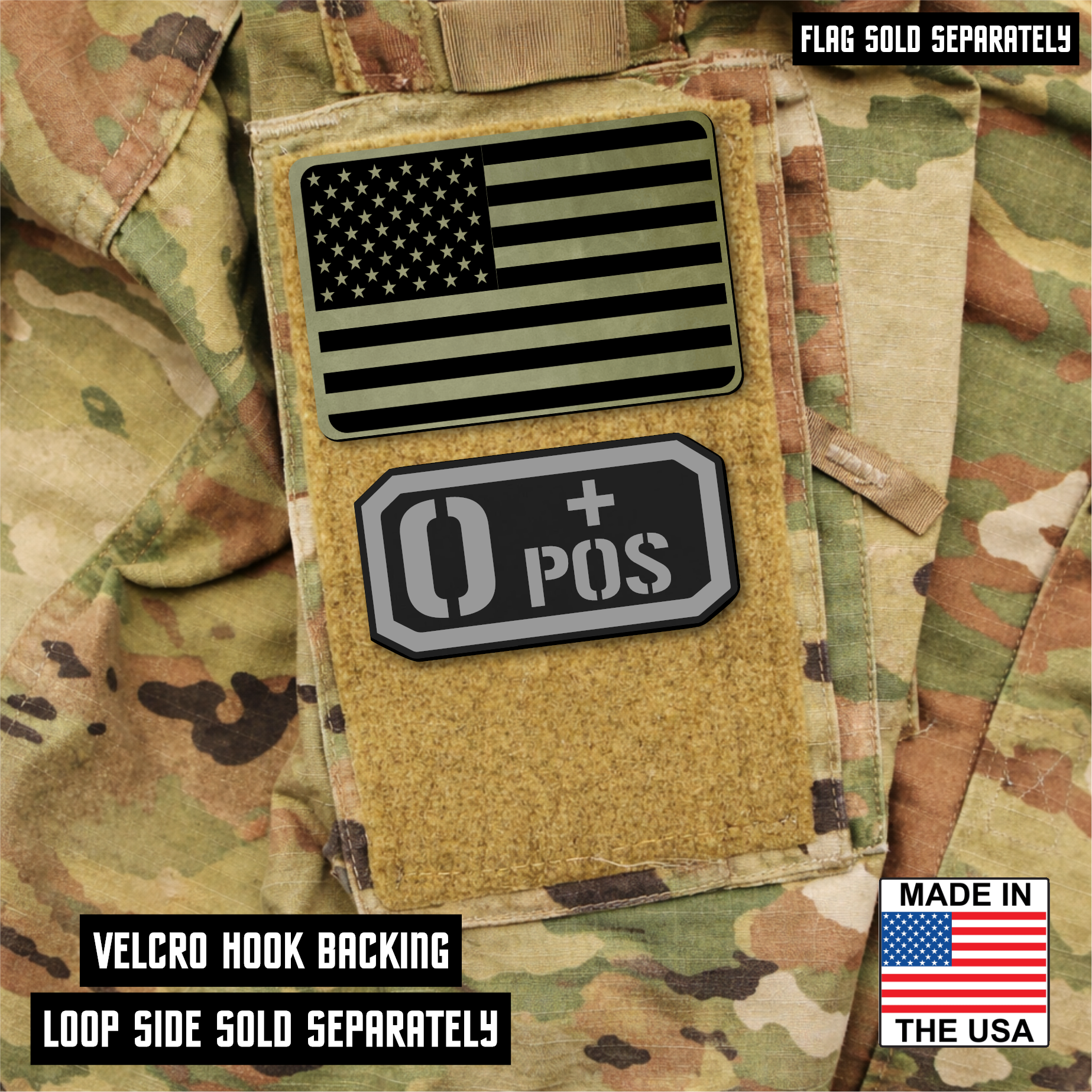 O Positive Blood Type Patch – Engraved Synthetic Material 1.25" x 2.5" Hook & Loop | 24 Color Options