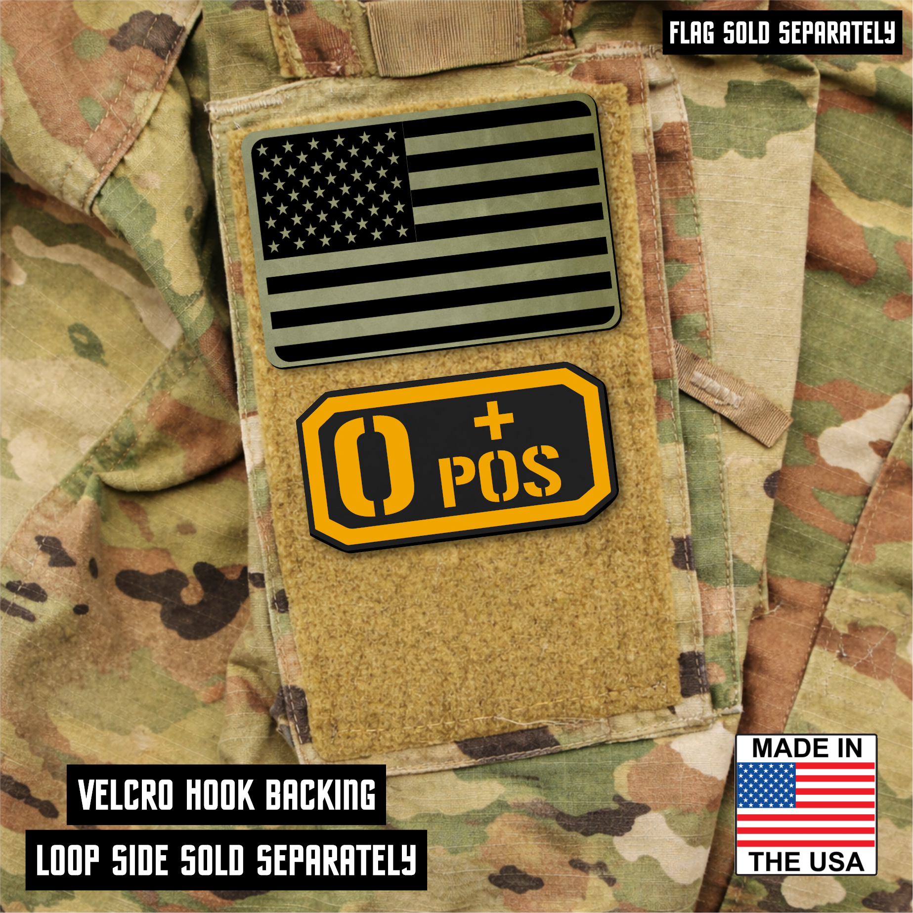 O Positive Blood Type Patch – Engraved Synthetic Material 1.25" x 2.5" Hook & Loop | 24 Color Options
