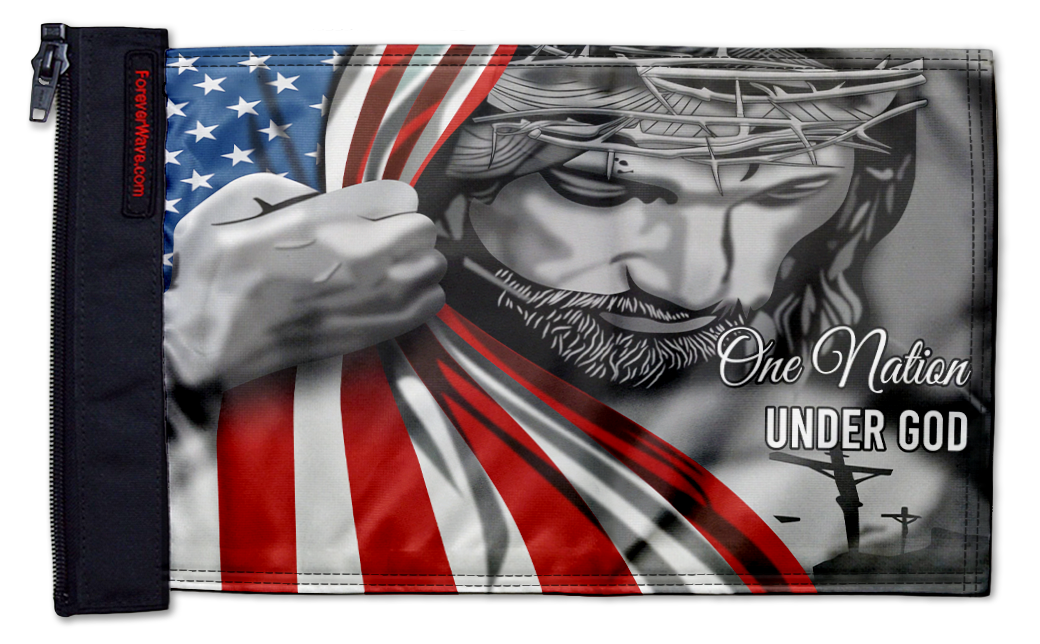 One Nation 12"x18" Forever Wave Flag for Boats
