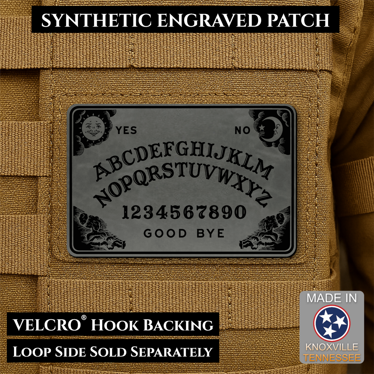 Ouija Talking Spirit Board Funny Morale Patch, 2x3" | Made in USA | VELCRO® Brand Hook Backing