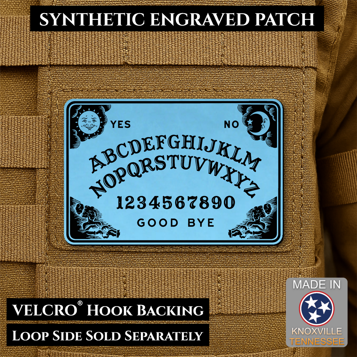 Ouija Talking Spirit Board Funny Morale Patch, 2x3" | Made in USA | VELCRO® Brand Hook Backing