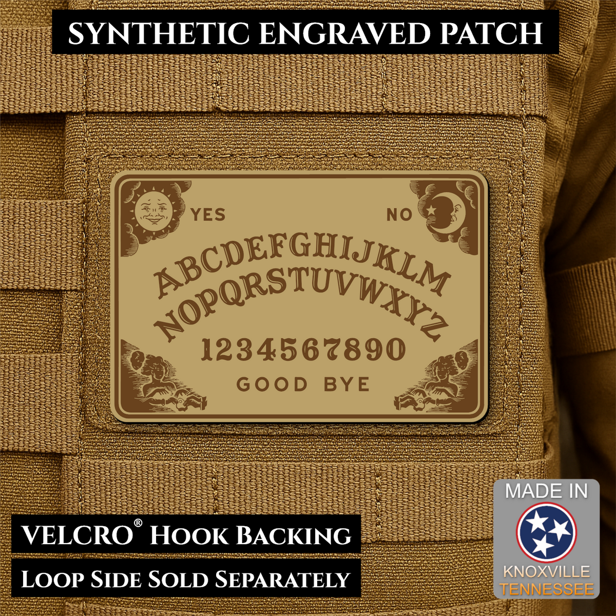 Ouija Talking Spirit Board Funny Morale Patch, 2x3" | Made in USA | VELCRO® Brand Hook Backing