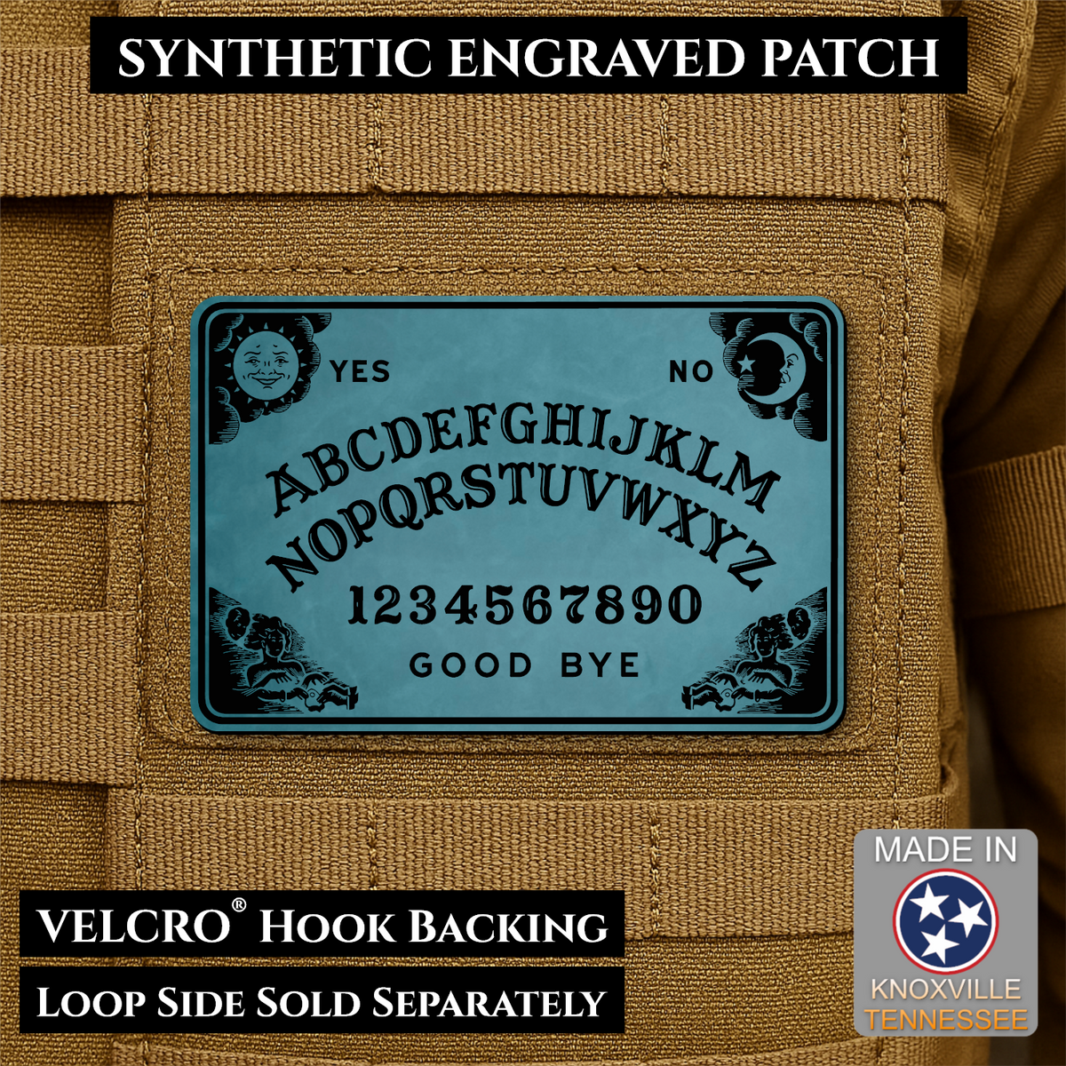 Ouija Talking Spirit Board Funny Morale Patch, 2x3" | Made in USA | VELCRO® Brand Hook Backing