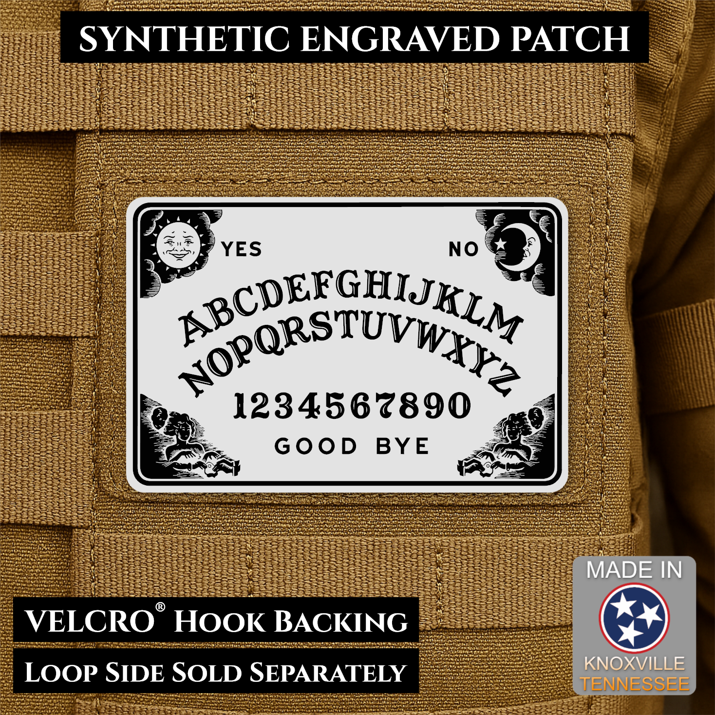 Ouija Talking Spirit Board Funny Morale Patch, 2x3" | Made in USA | VELCRO® Brand Hook Backing