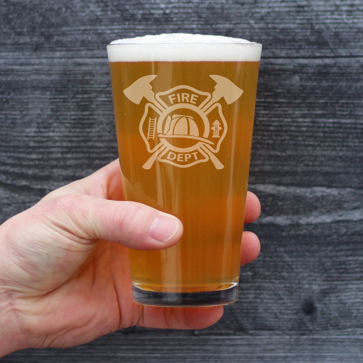 Firefighter Symbol Engraved Pint Glass, Unique Gifts for Firefighters, Firemen & Firewomen
