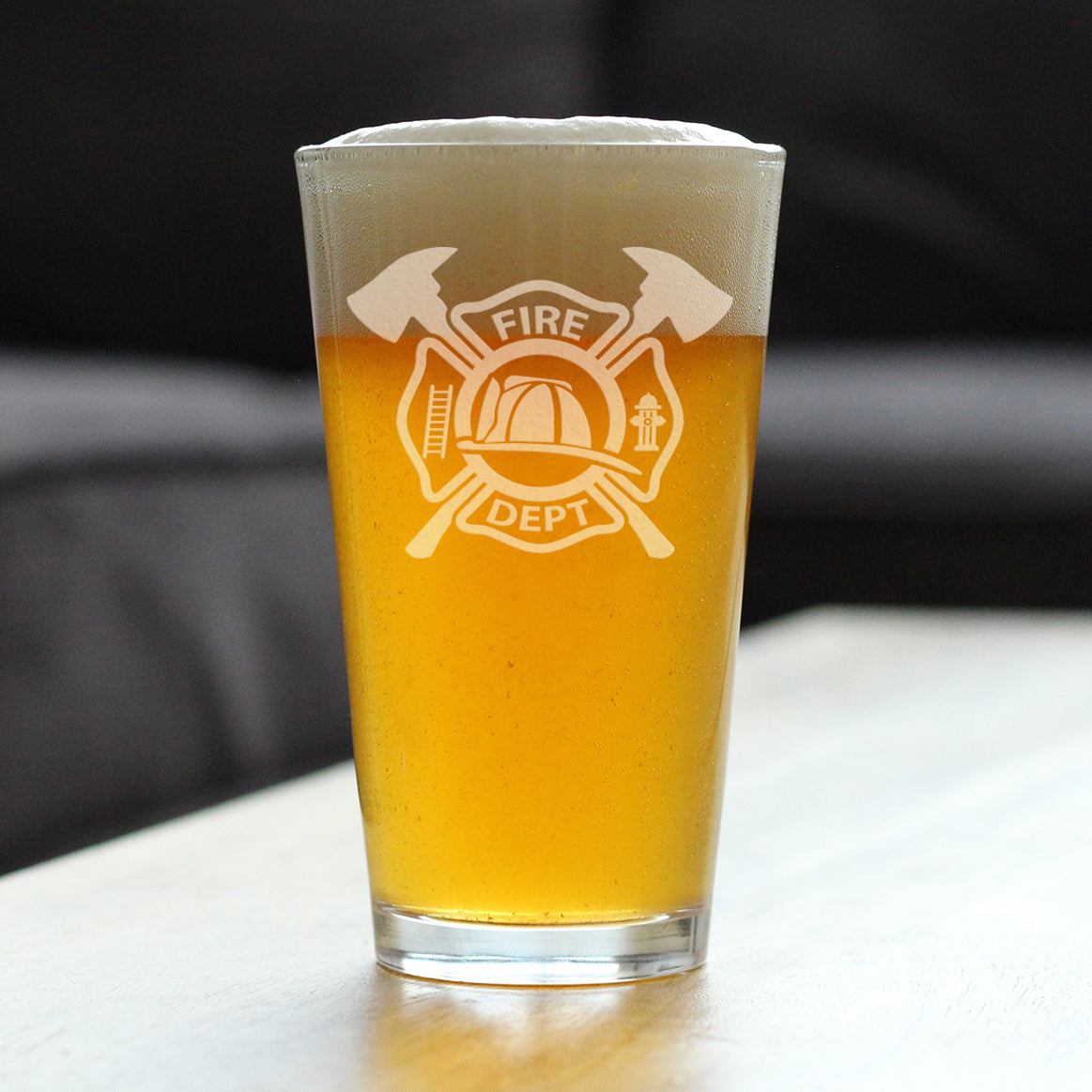 Firefighter Symbol Engraved Pint Glass, Unique Gifts for Firefighters, Firemen & Firewomen