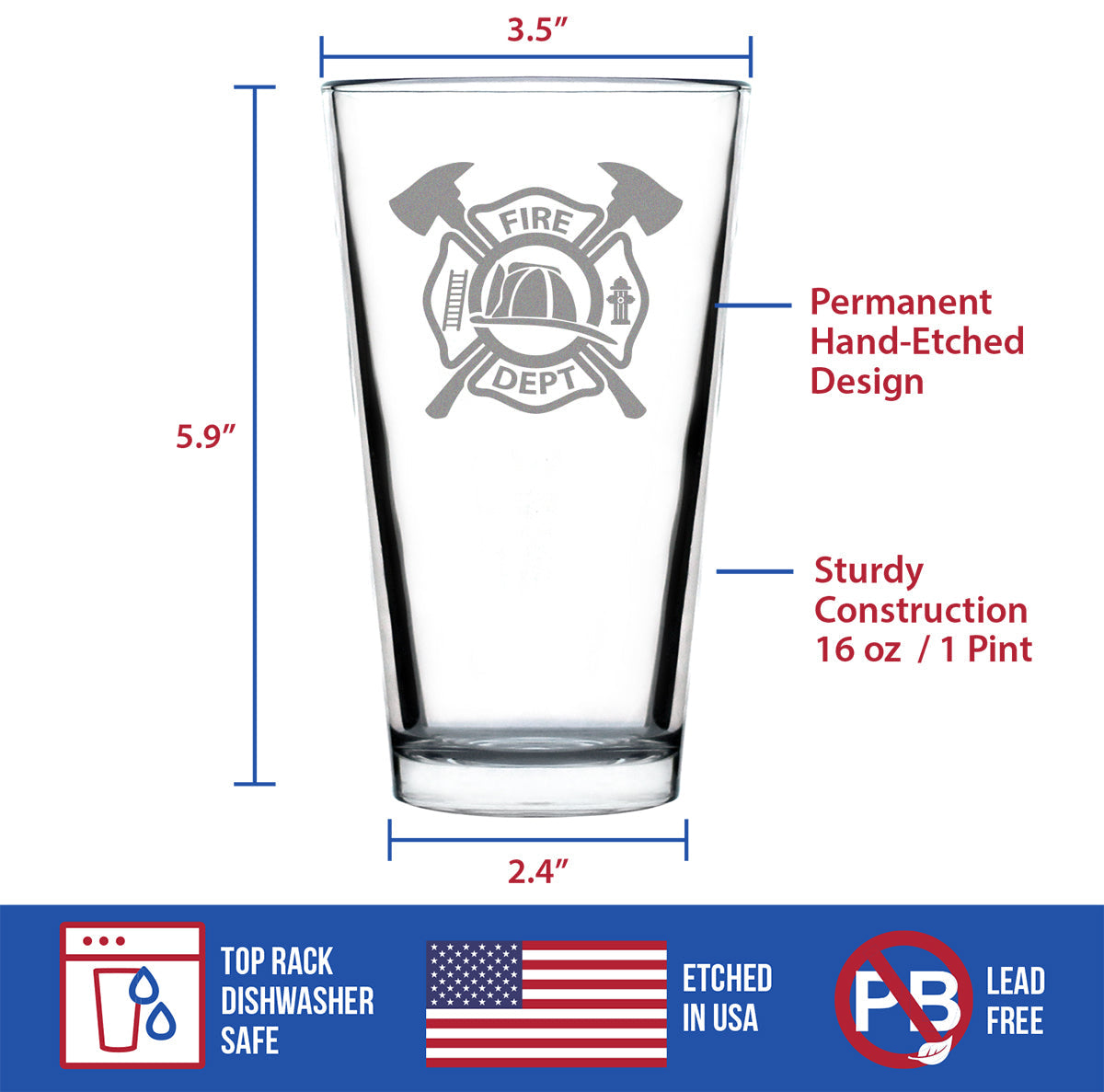 Firefighter Symbol Engraved Pint Glass, Unique Gifts for Firefighters, Firemen & Firewomen