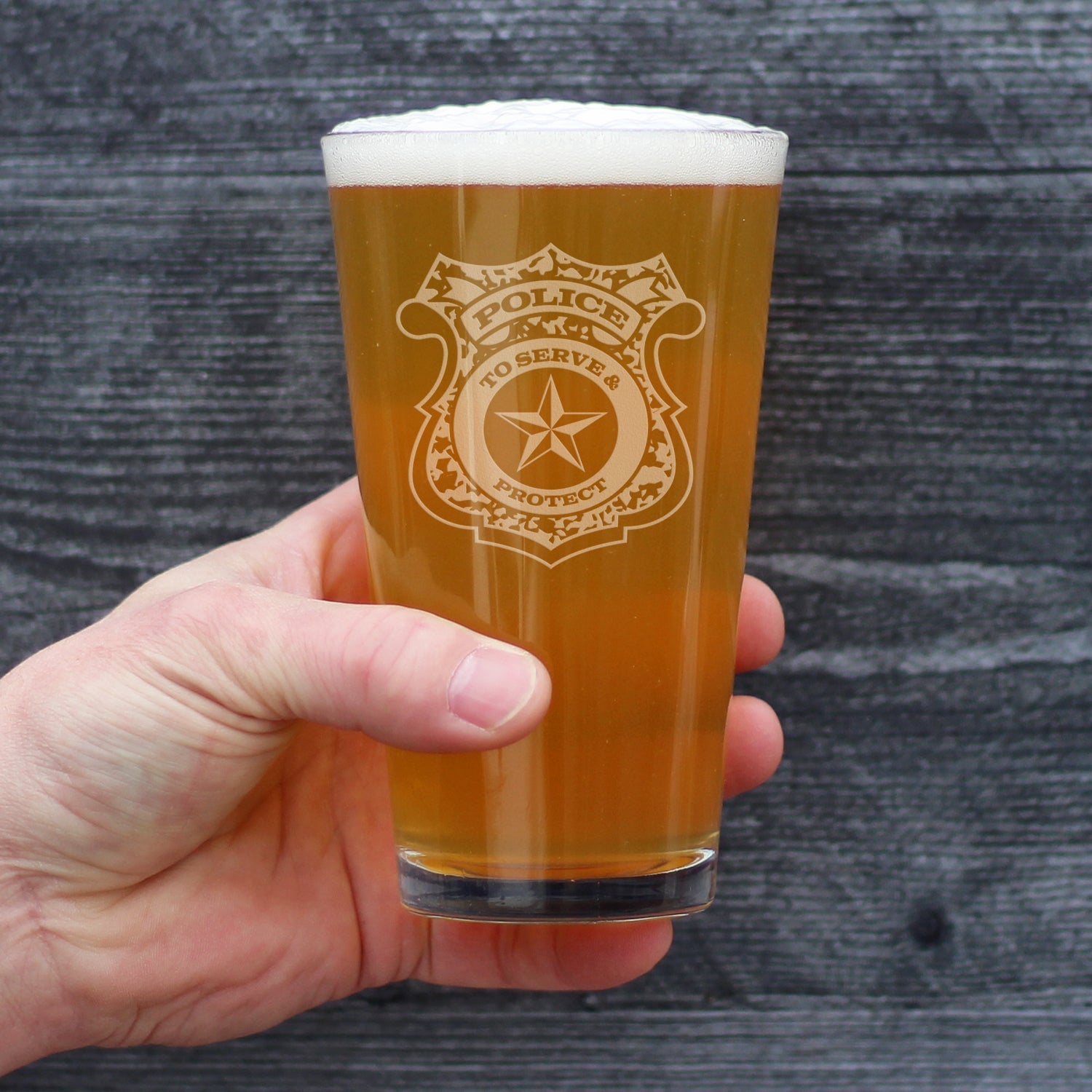 Police Badge Engraved Pint Glass, Unique Gifts for Police Officers, Law Enforcement Gift