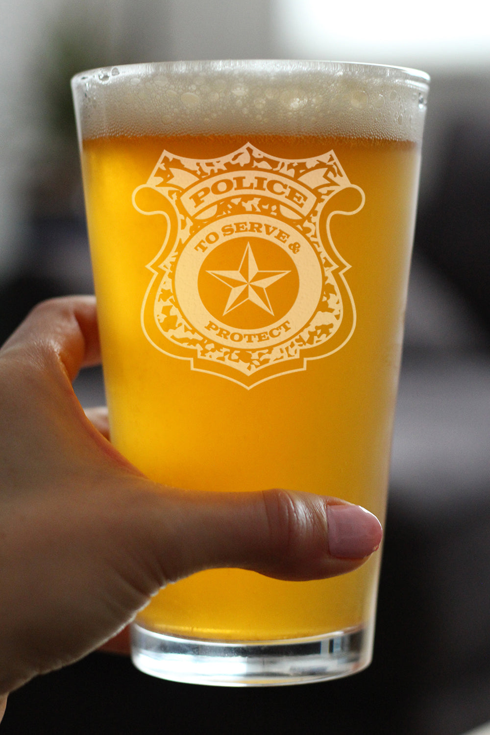 Police Badge Engraved Pint Glass, Unique Gifts for Police Officers, Law Enforcement Gift