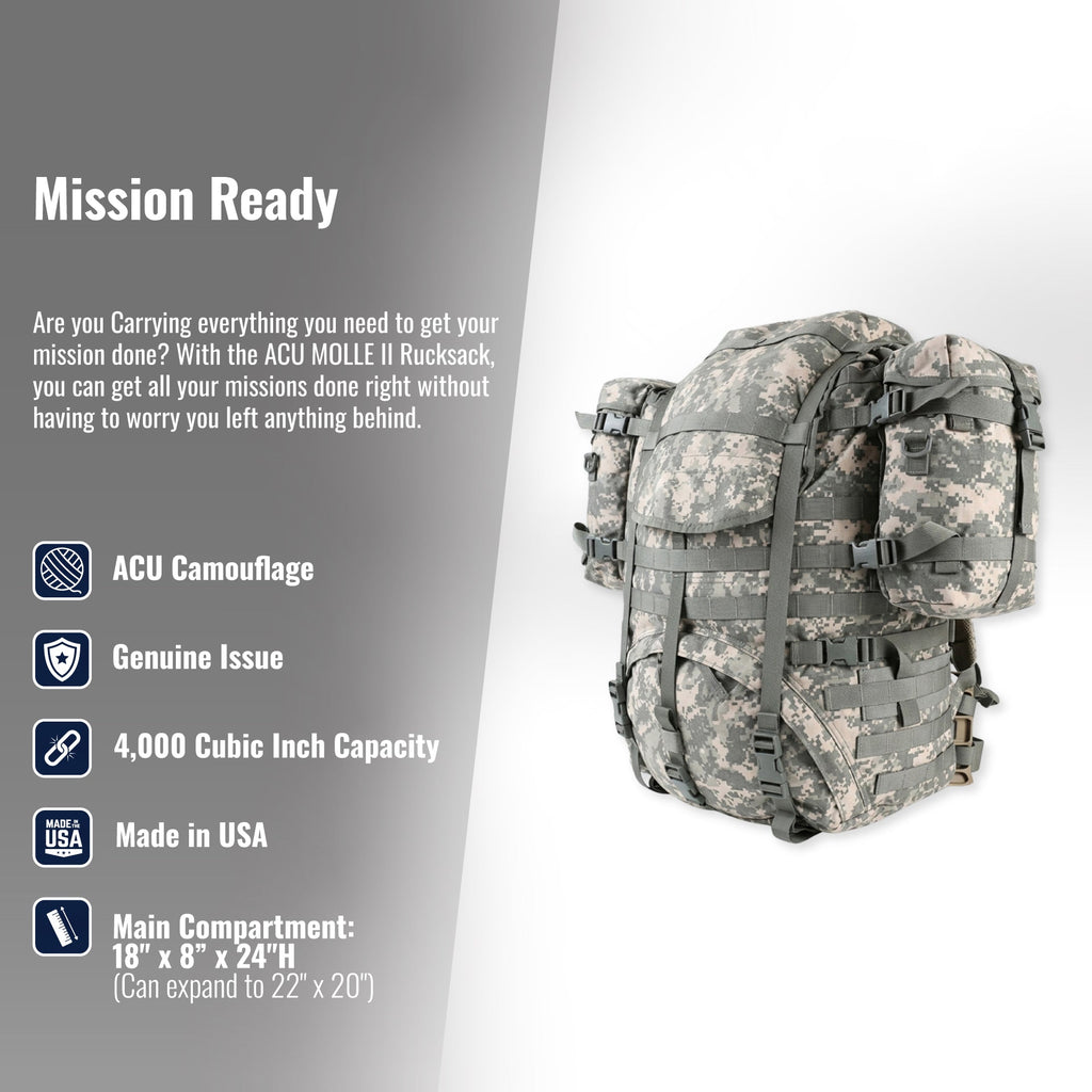 Large ACU MOLLE II Rucksack with Sustainment Pouches