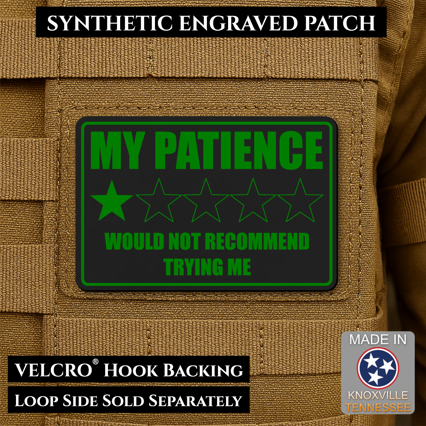 My Patience Is Thin Funny Morale Patch | Made in USA | VELCRO® Brand Hook Backing