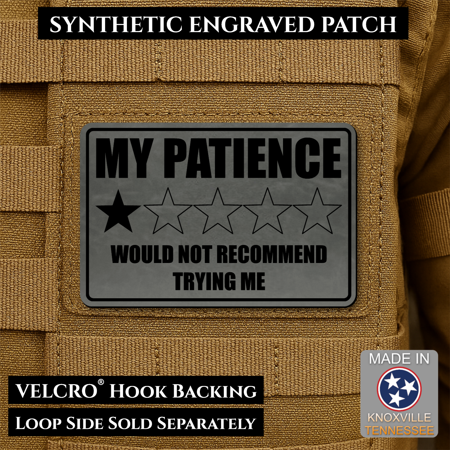 My Patience Is Thin Funny Morale Patch | Made in USA | VELCRO® Brand Hook Backing