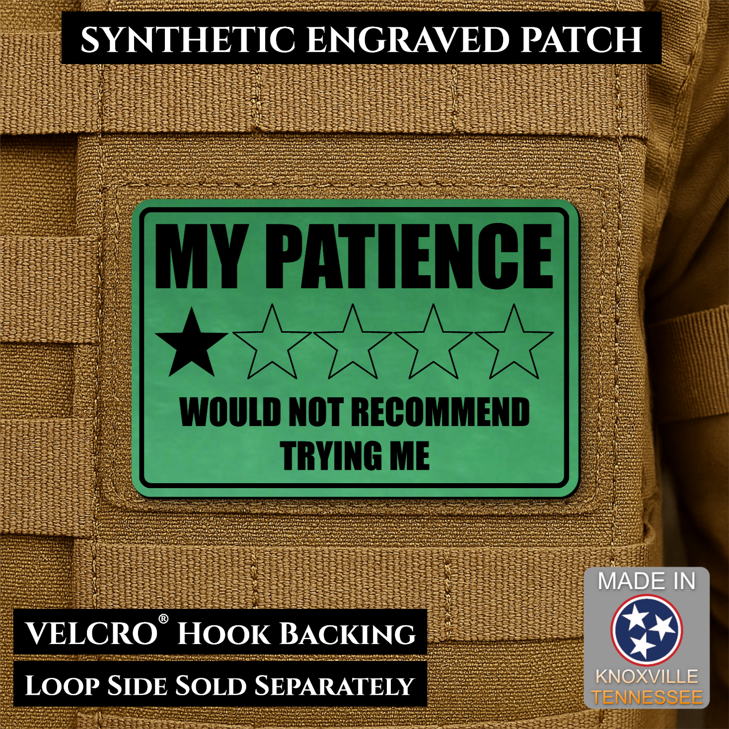 My Patience Is Thin Funny Morale Patch | Made in USA | VELCRO® Brand Hook Backing