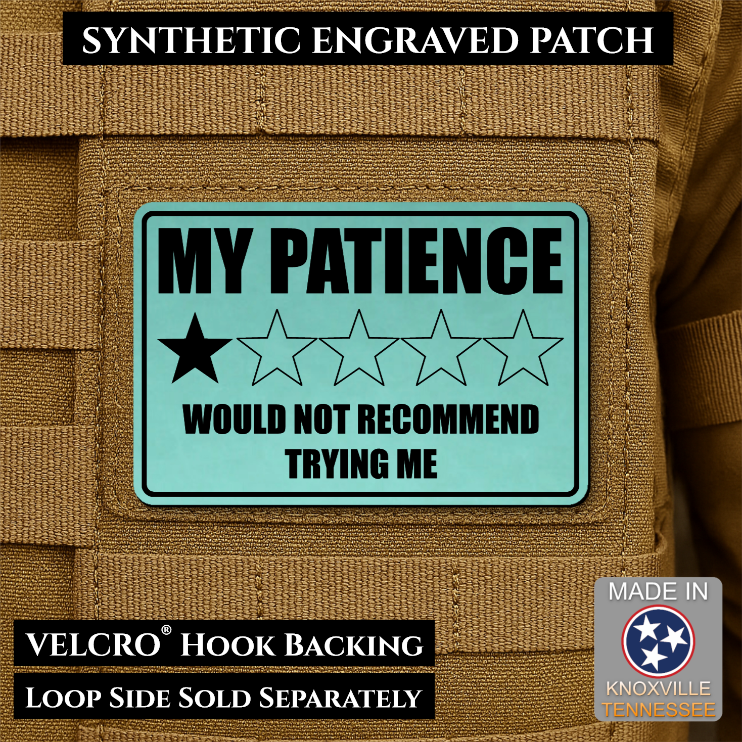 My Patience Is Thin Funny Morale Patch | Made in USA | VELCRO® Brand Hook Backing
