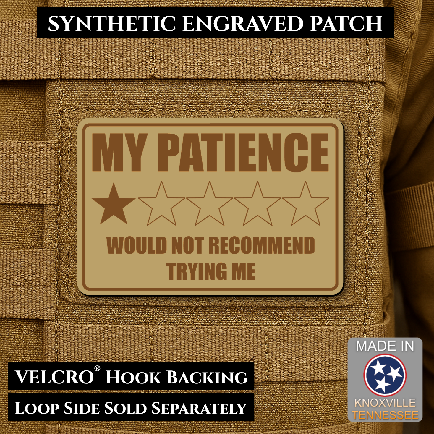 My Patience Is Thin Funny Morale Patch | Made in USA | VELCRO® Brand Hook Backing