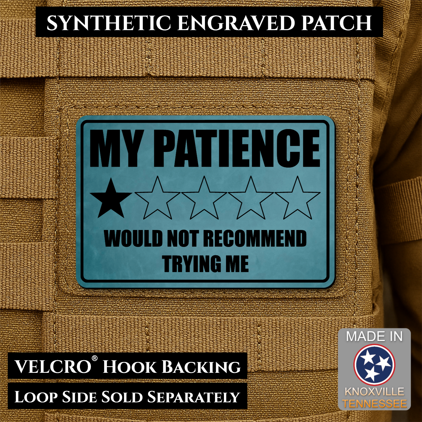 My Patience Is Thin Funny Morale Patch | Made in USA | VELCRO® Brand Hook Backing