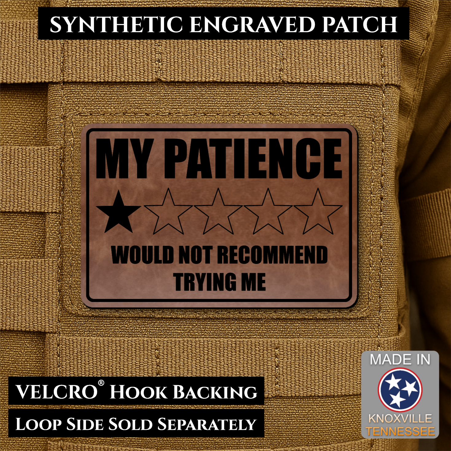 My Patience Is Thin Funny Morale Patch | Made in USA | VELCRO® Brand Hook Backing