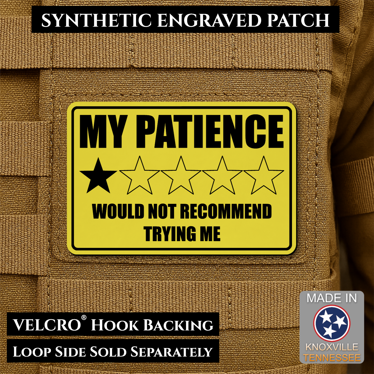 My Patience Is Thin Funny Morale Patch | Made in USA | VELCRO® Brand Hook Backing