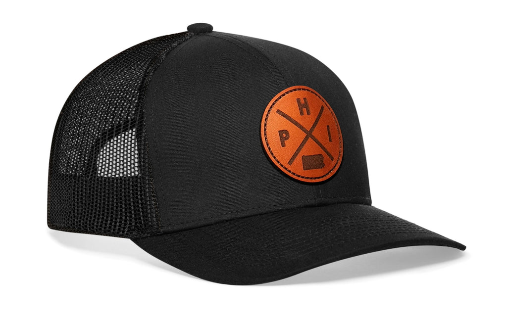 Philadelphia Trucker Hat Leather  |  Black PHI X Snapback