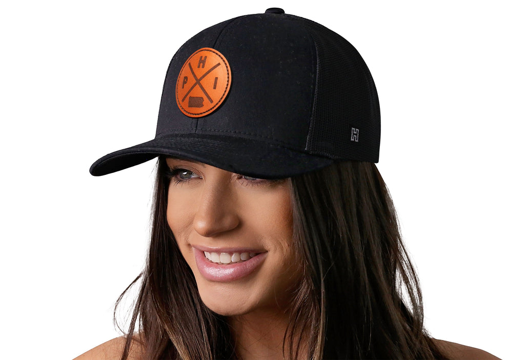 Philadelphia Trucker Hat Leather  |  Black PHI X Snapback