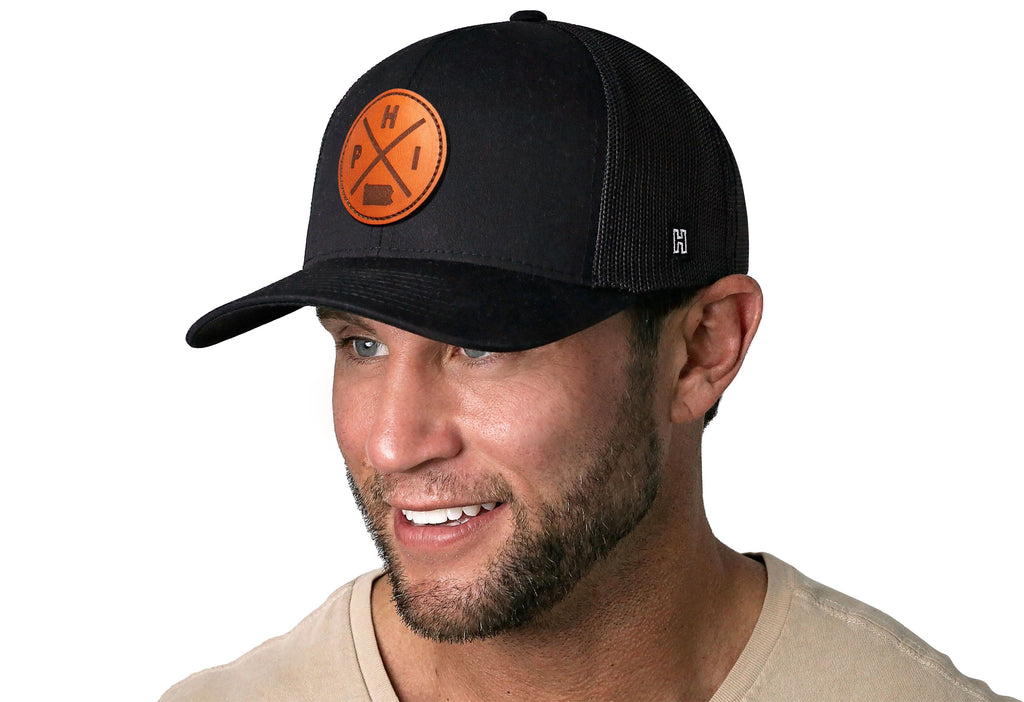 Philadelphia Trucker Hat Leather  |  Black PHI X Snapback