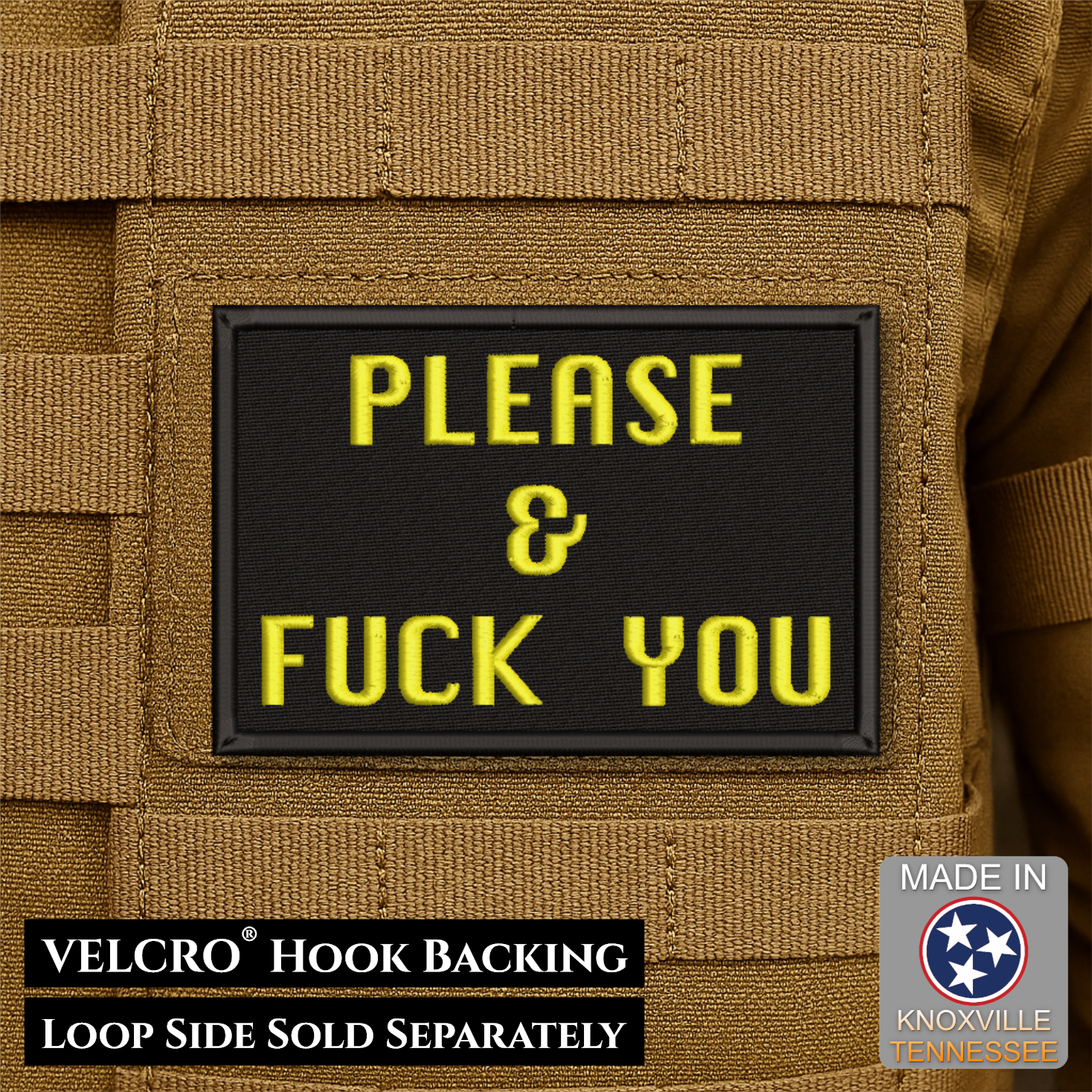 Please & Fuck You Funny Morale Patch, 2x3" | Made in USA | VELCRO® Brand Hook Backing