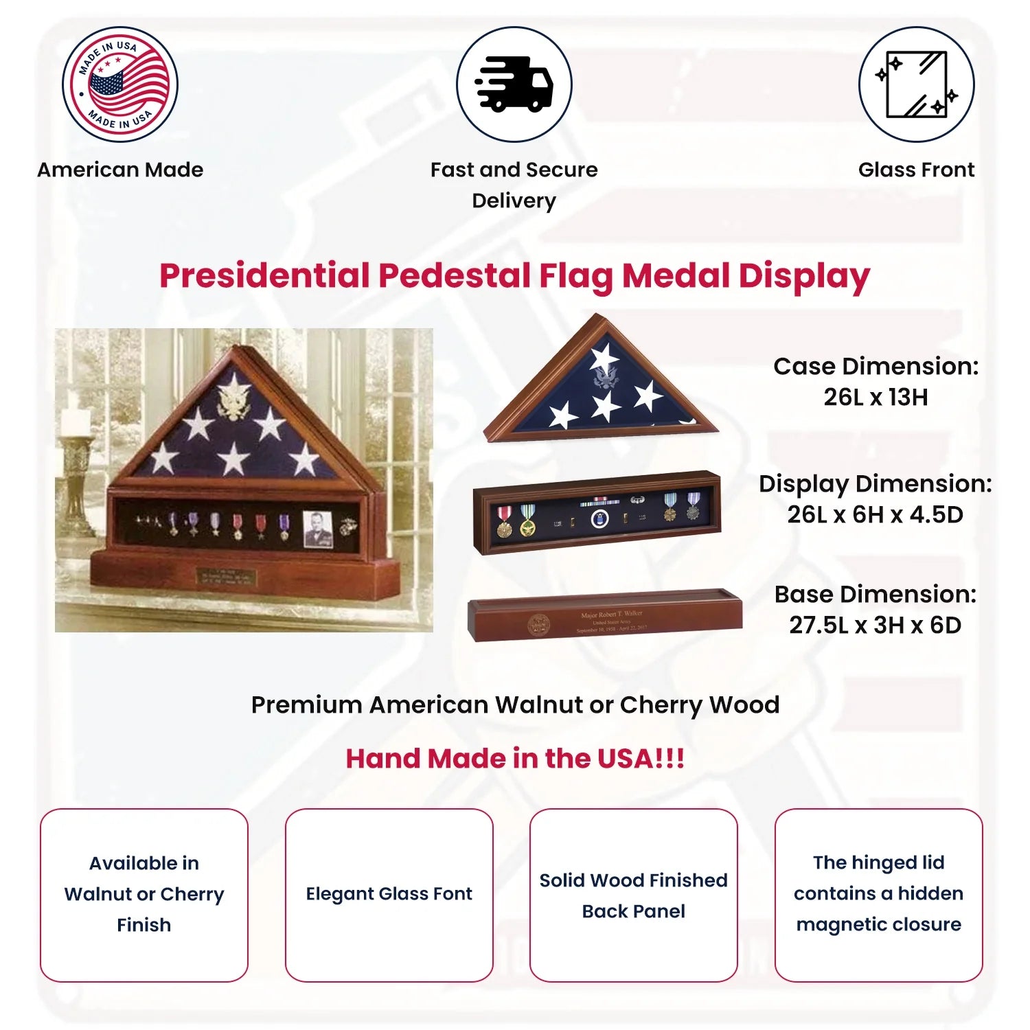 Presidential Pedestal Flag Medal Display - Cherry.