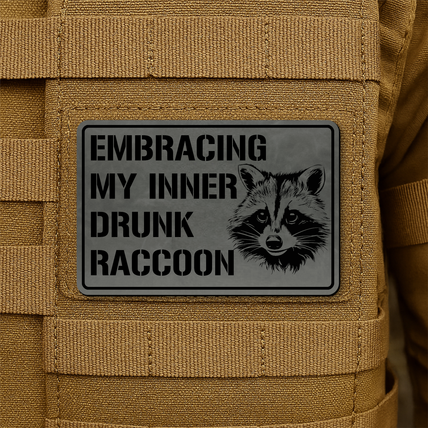 Inner Drunk Raccoon Funny Morale Patch, 2x3" | Made in USA | VELCRO® Brand Hook Backing