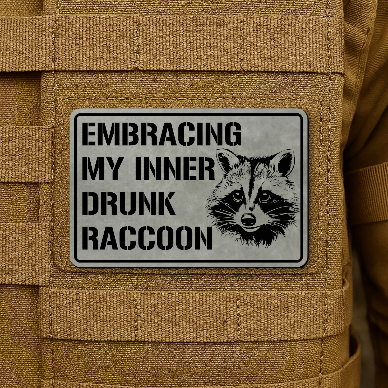 Inner Drunk Raccoon Funny Morale Patch, 2x3" | Made in USA | VELCRO® Brand Hook Backing