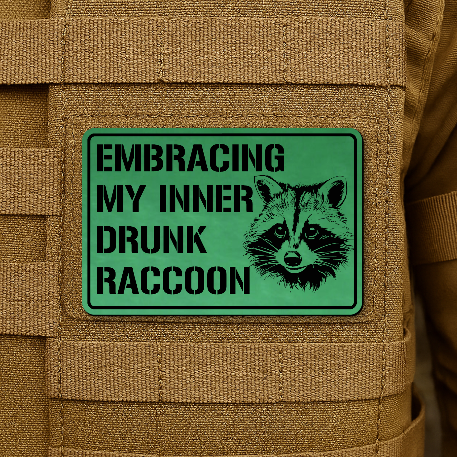 Inner Drunk Raccoon Funny Morale Patch, 2x3" | Made in USA | VELCRO® Brand Hook Backing