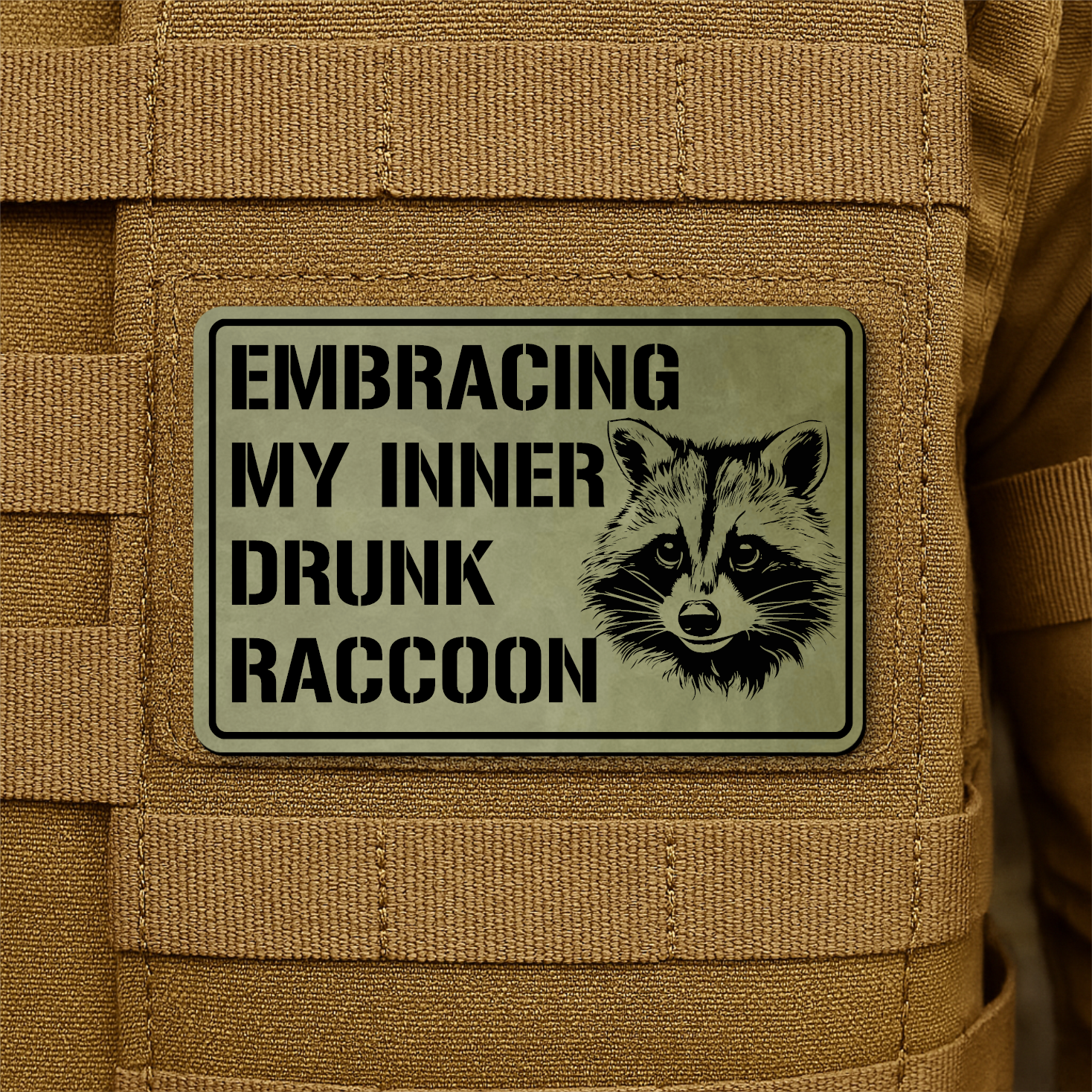 Inner Drunk Raccoon Funny Morale Patch, 2x3" | Made in USA | VELCRO® Brand Hook Backing
