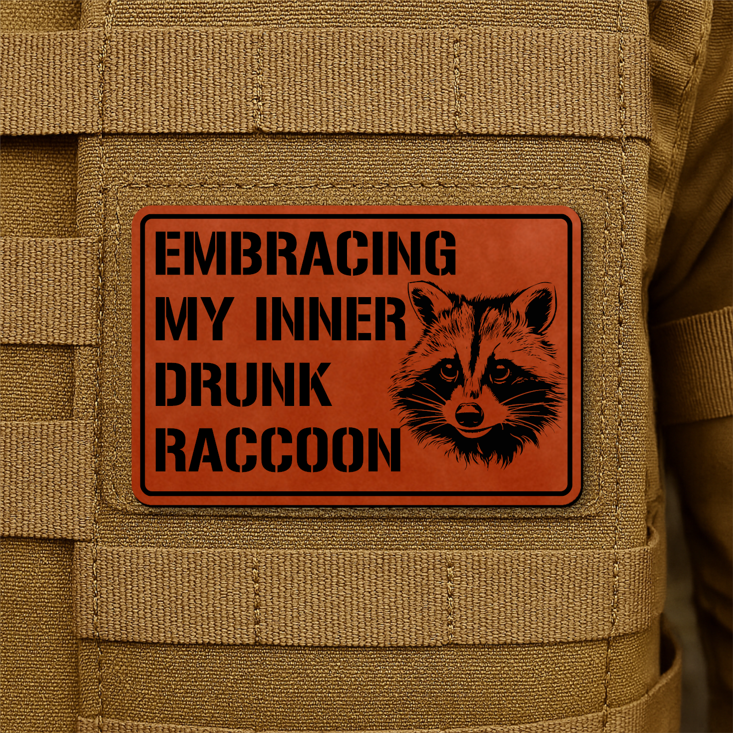 Inner Drunk Raccoon Funny Morale Patch, 2x3" | Made in USA | VELCRO® Brand Hook Backing