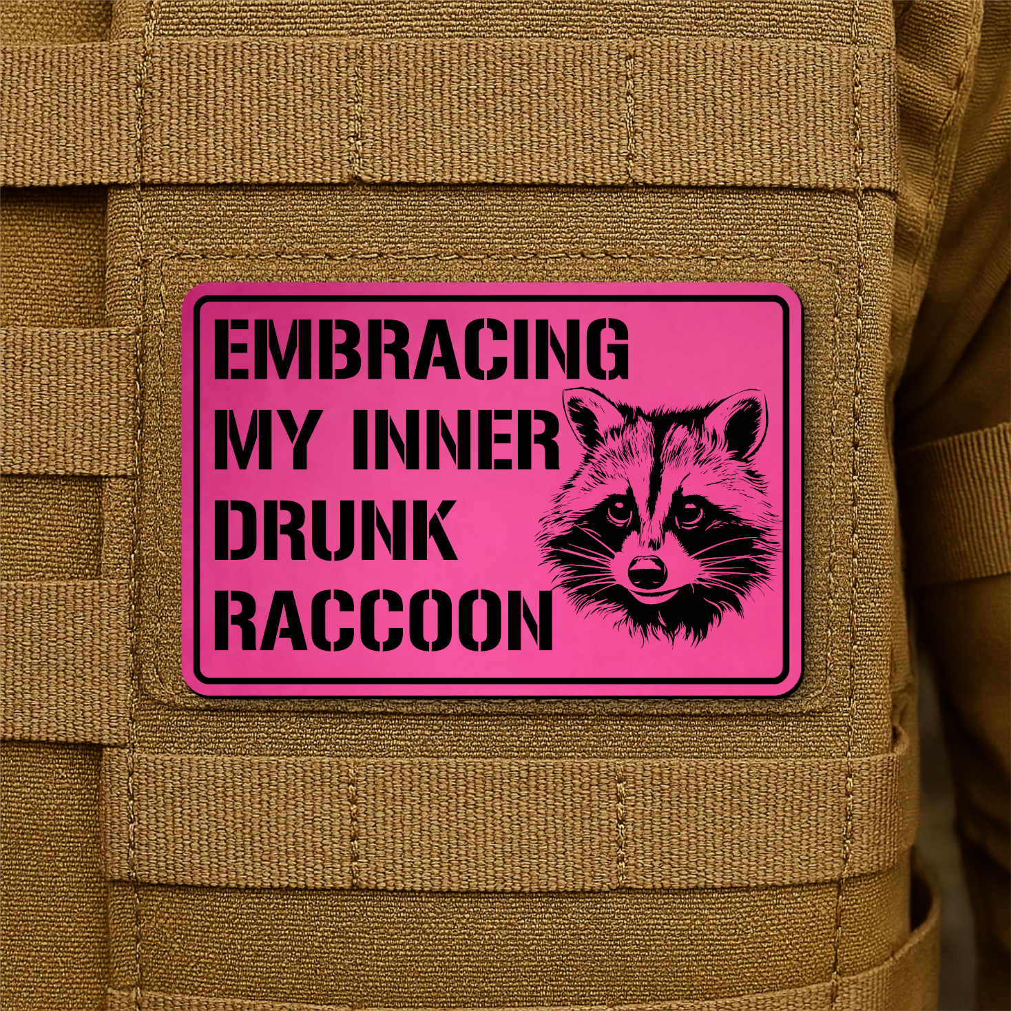 Inner Drunk Raccoon Funny Morale Patch, 2x3" | Made in USA | VELCRO® Brand Hook Backing