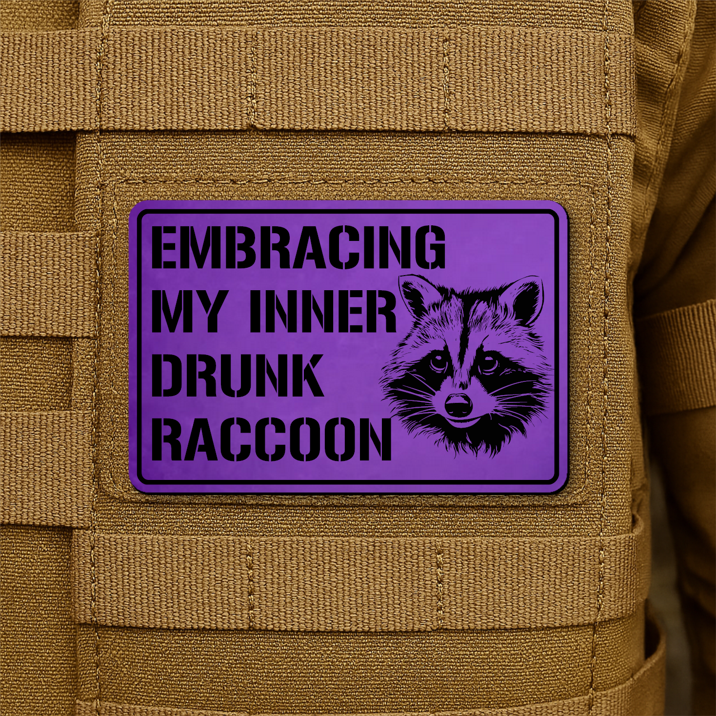 Inner Drunk Raccoon Funny Morale Patch, 2x3" | Made in USA | VELCRO® Brand Hook Backing