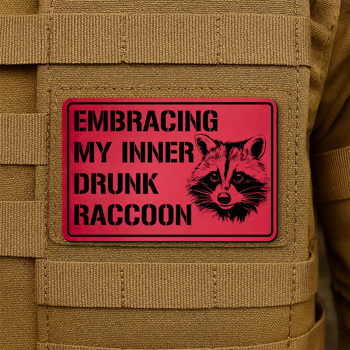 Inner Drunk Raccoon Funny Morale Patch, 2x3" | Made in USA | VELCRO® Brand Hook Backing