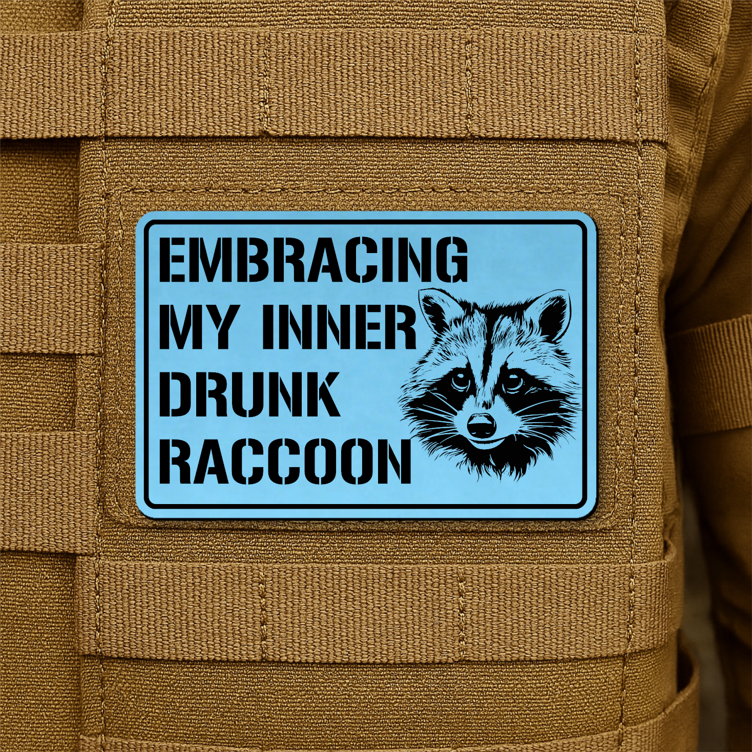 Inner Drunk Raccoon Funny Morale Patch, 2x3" | Made in USA | VELCRO® Brand Hook Backing