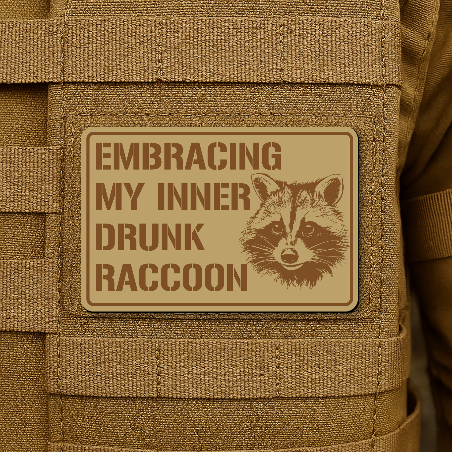 Inner Drunk Raccoon Funny Morale Patch, 2x3" | Made in USA | VELCRO® Brand Hook Backing