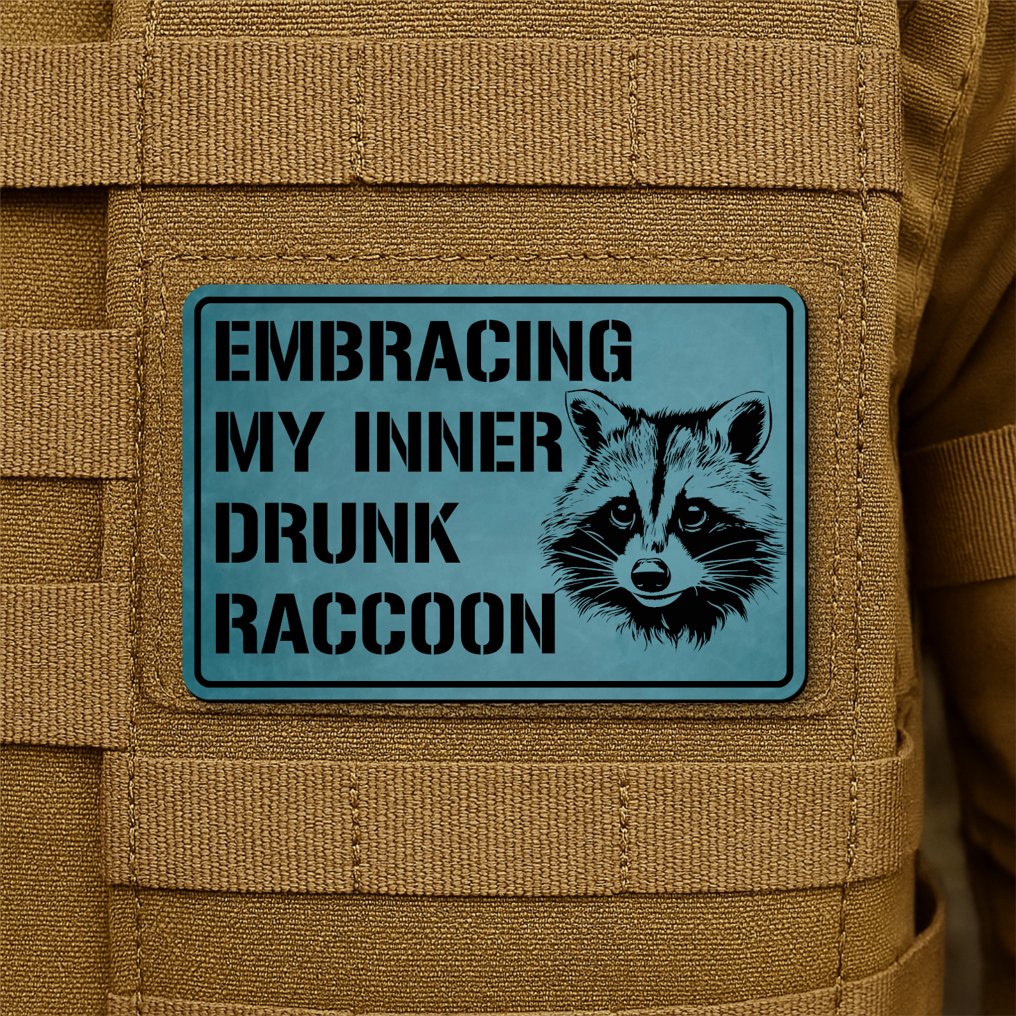 Inner Drunk Raccoon Funny Morale Patch, 2x3" | Made in USA | VELCRO® Brand Hook Backing